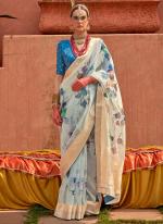 Organza Silk Sky Blue Casual Wear Printed Saree